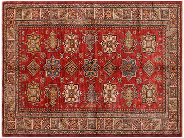 handmade Geometric Super Kazak Red Tan Hand Knotted RECTANGLE 100% WOOL area rug 5x7
